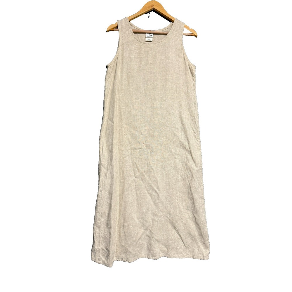 Marc Ware Midi Dress Small Beige Linen Lagenlook Minimalist Coastal Rustic Boho